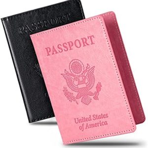 Honmein 2 Pcs Passport holders，Ultra Slim passport wallet，PU Leather Passport Cover for Women and Men