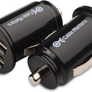 Cable Matters 2-Pack 10W 2A Flush Mount Mini Dual USB Car Charger with Smart Charging Chipset for iPhone 15, 15 Pro, Samsung Galaxy S23, S23 Ultra, Google Pixel 7a, Pixel 7 Pro, and More